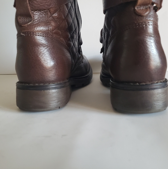 Steve Madden Banddit Sz 7 Leather Brown Moto Buckle Boots quilted Women - Picture 7 of 16